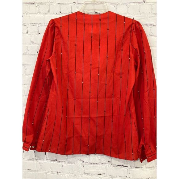 Vintage Lady Arrow Mistique Womens Medium Button Front Blouse Red Silky Stripe - Picture 7 of 8